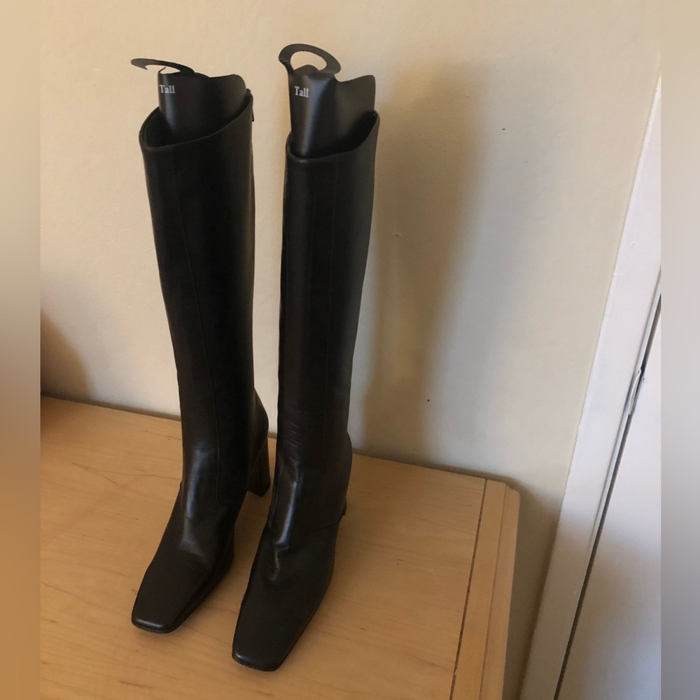 Jil Sander Black Napa Leather Squared Toe Heeled Boots 37